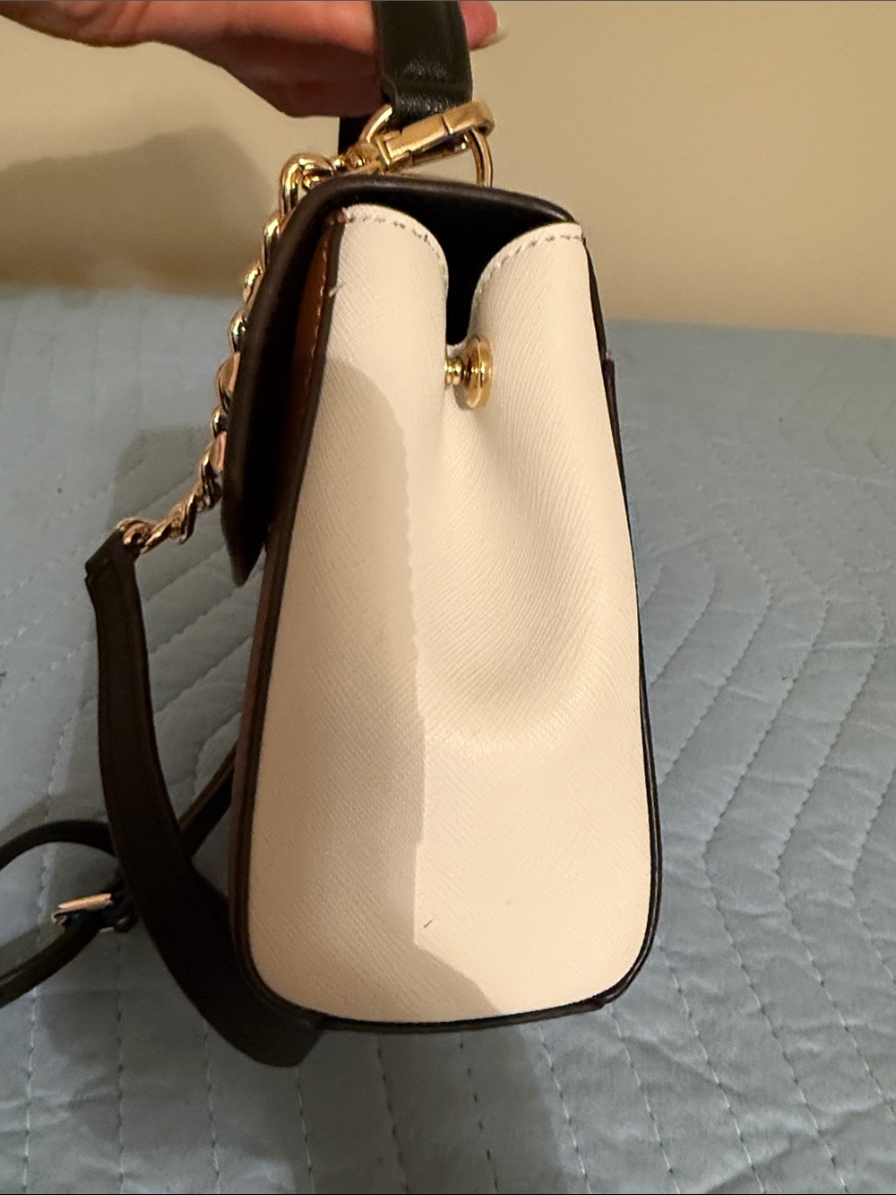 Michael Kors Small Colorblock Leather Top-Handle Satchel in Black/Brown - Picture 4 of 9